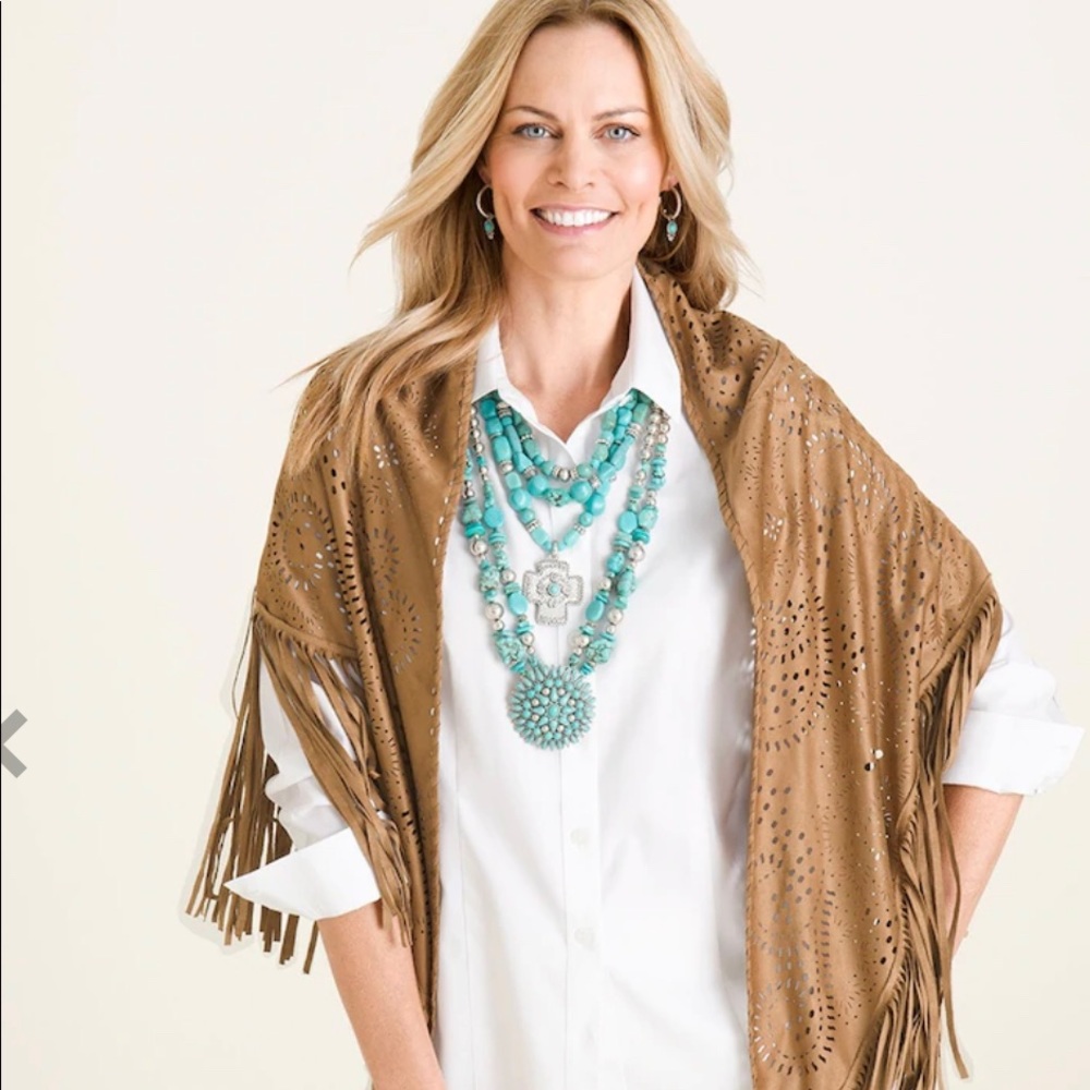 Faux-suede fringe wrap
